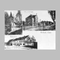 022-0067 Alte Postkarte Goldbach. Sie zeigt die Kirche, das Postgebaeude und das Gasthaus Weinowsky, spaeter Wadehn..jpg